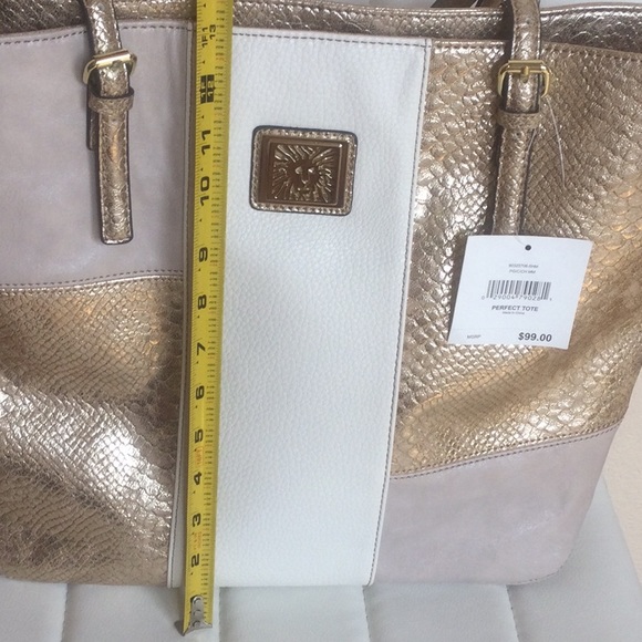 NWT Anne Klein Gold Tan Cream Tote with Orange lining - Picture 14 of 16